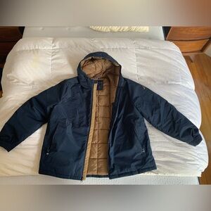 Nautica Navy Hooded Puffer Jacket with Tan Interior